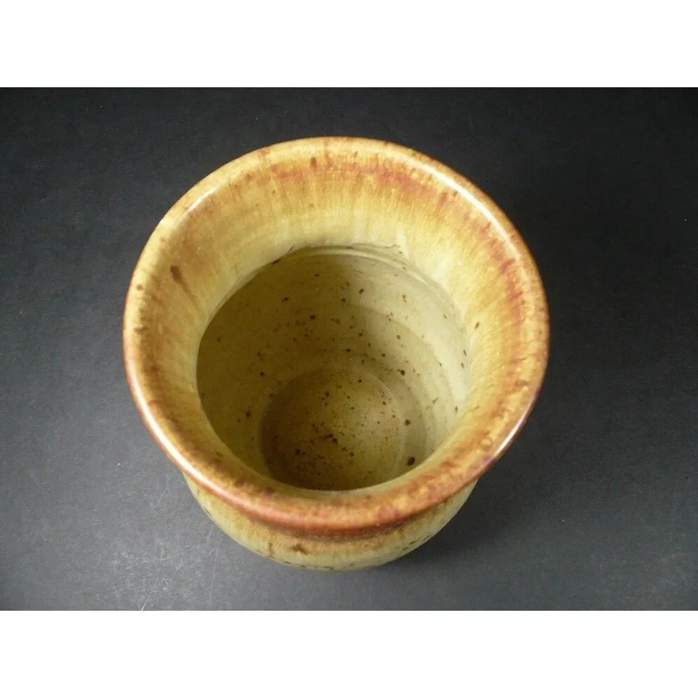 Vtg M. Jerry Studio Pottery Signed Stoneware Speckled Brown Tones Vase 6½